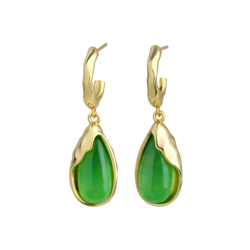 Earrings - Green Real Jade Water Drop Earrings