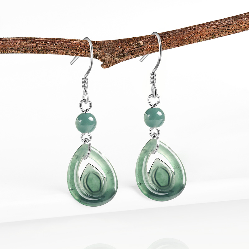 Earrings - Blue Myanmar Jadeite Water Drop Earrings
