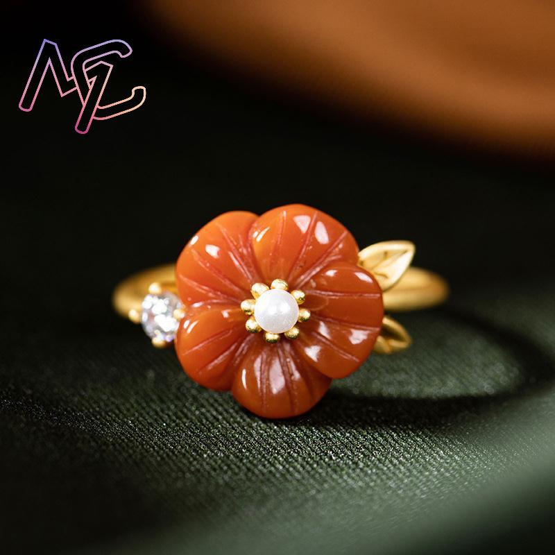 Red Natural Jade Flower Rings  - Rings review and price