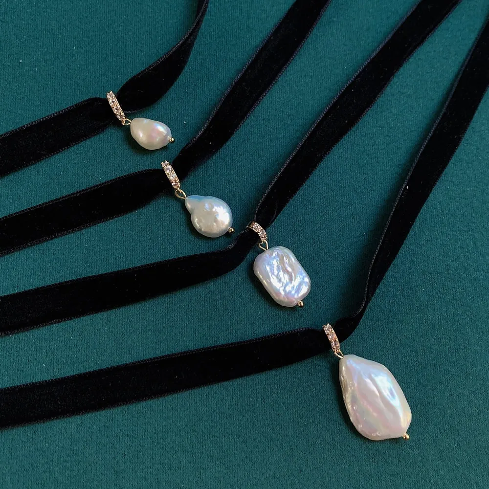 Black Velvet Ribbon Choker Irr - Pearl Choker Necklace Vintage review and price