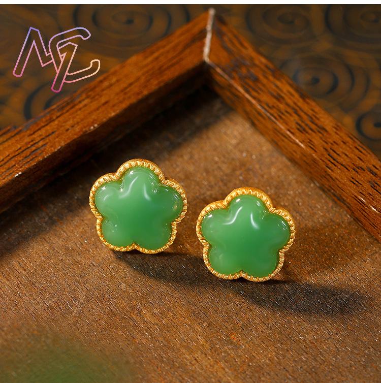 Green Natural Jade Clover Earr - Earrings review and price