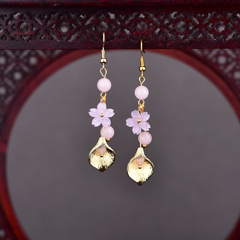 Pink Natural Jade Flower Earri - Earrings review and price