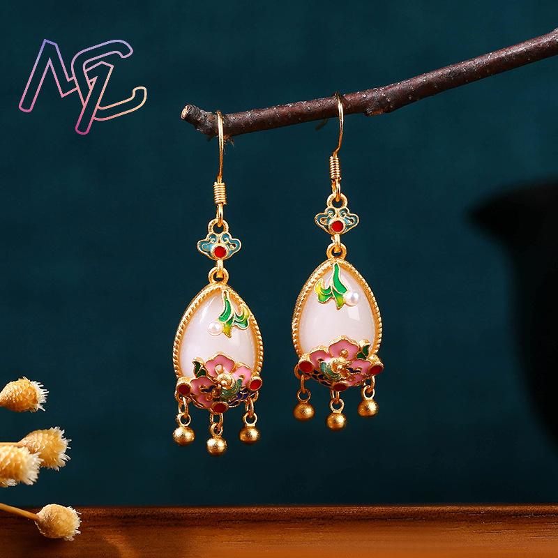 Natural Jade Flower Earrings C - Earrings review and price