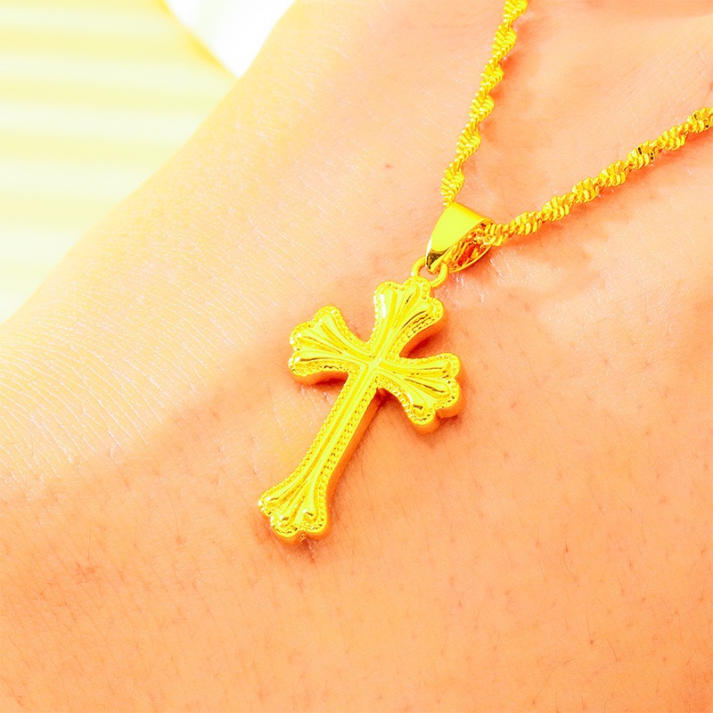 9999 24K genuine gold classic  - Cross Pendant Necklace Gold review and price