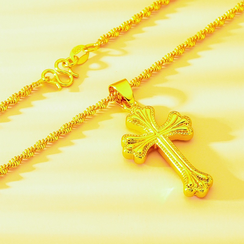 9999 24K genuine gold classic  - Cross Pendant Necklace Gold review and price