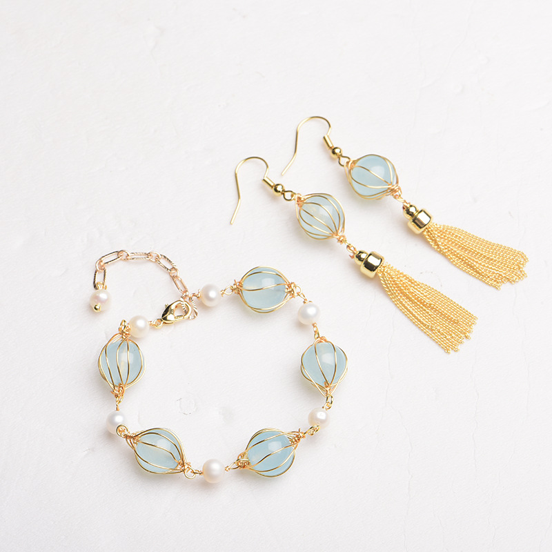 Blue Natural Jade Bead Earring - Earrings review and price