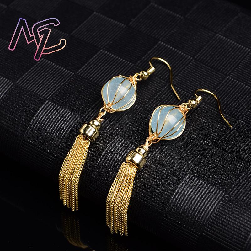 Blue Natural Jade Bead Earring - Earrings review and price