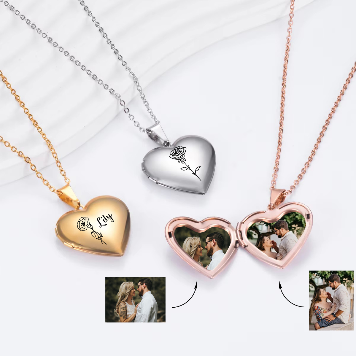 Custom Personalized Heart Birt - Heart Locket Necklace Photo review and price