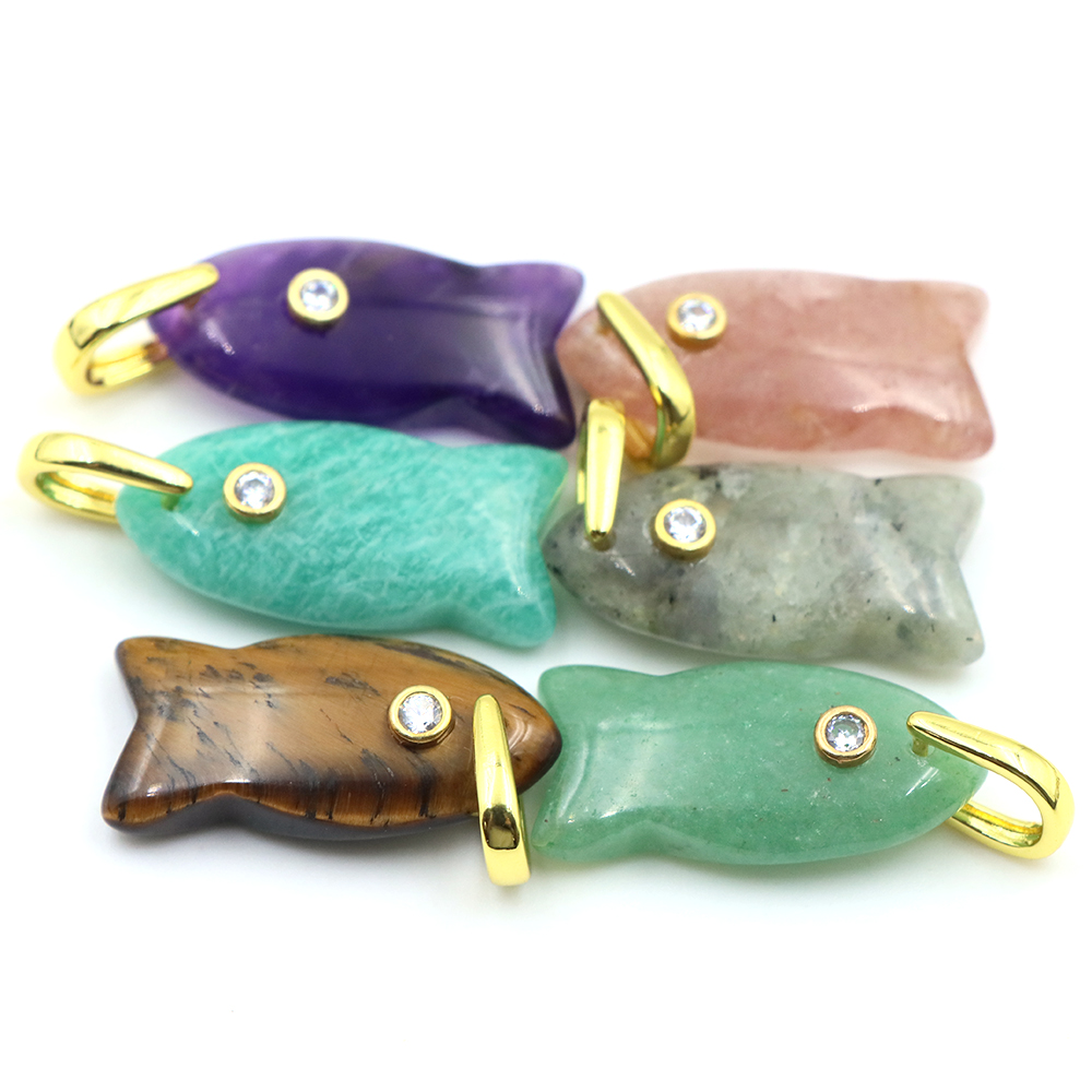 26mm Fish shaped Natural Stone - Crystal Pendant Necklace Natural Stone review and price