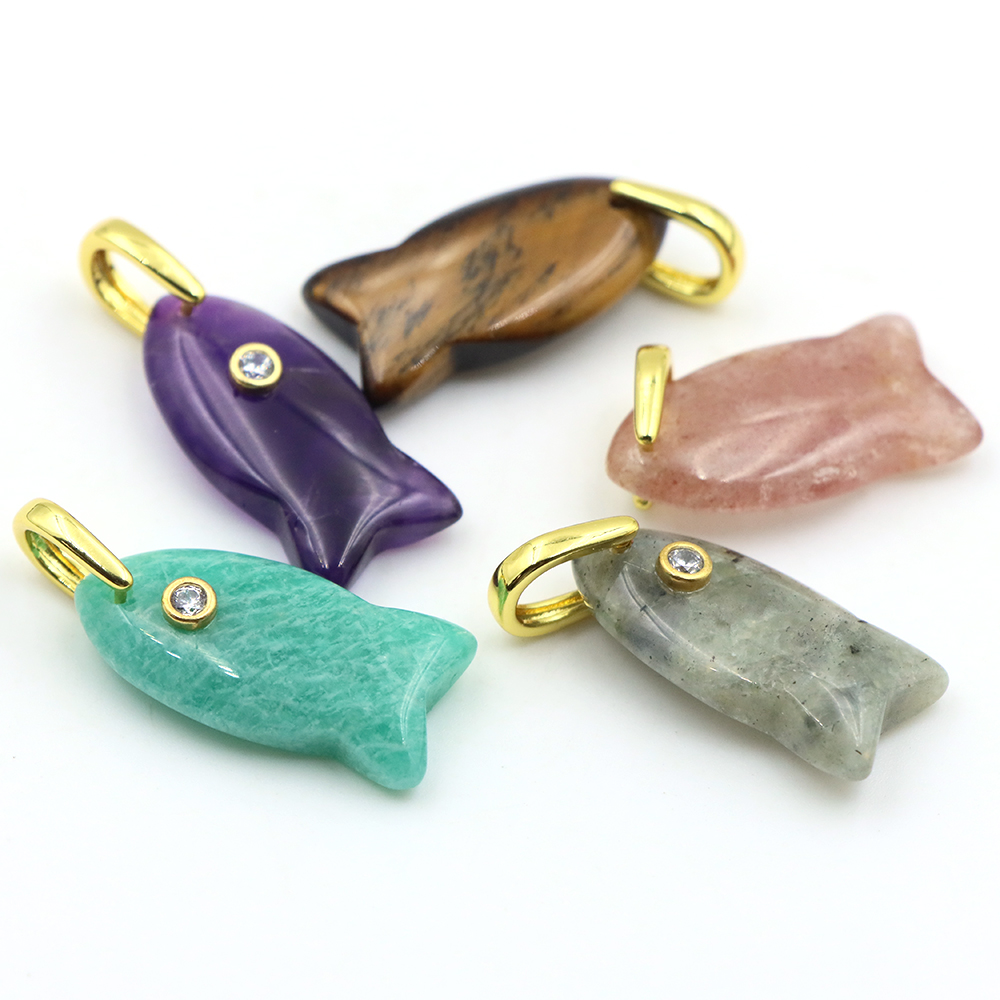 26mm Fish shaped Natural Stone - Crystal Pendant Necklace Natural Stone review and price